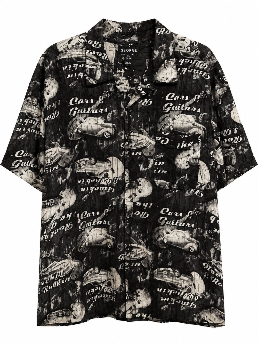 George Black & Cream Cars & Guitars Short-Sleeve Button-Down Shirt